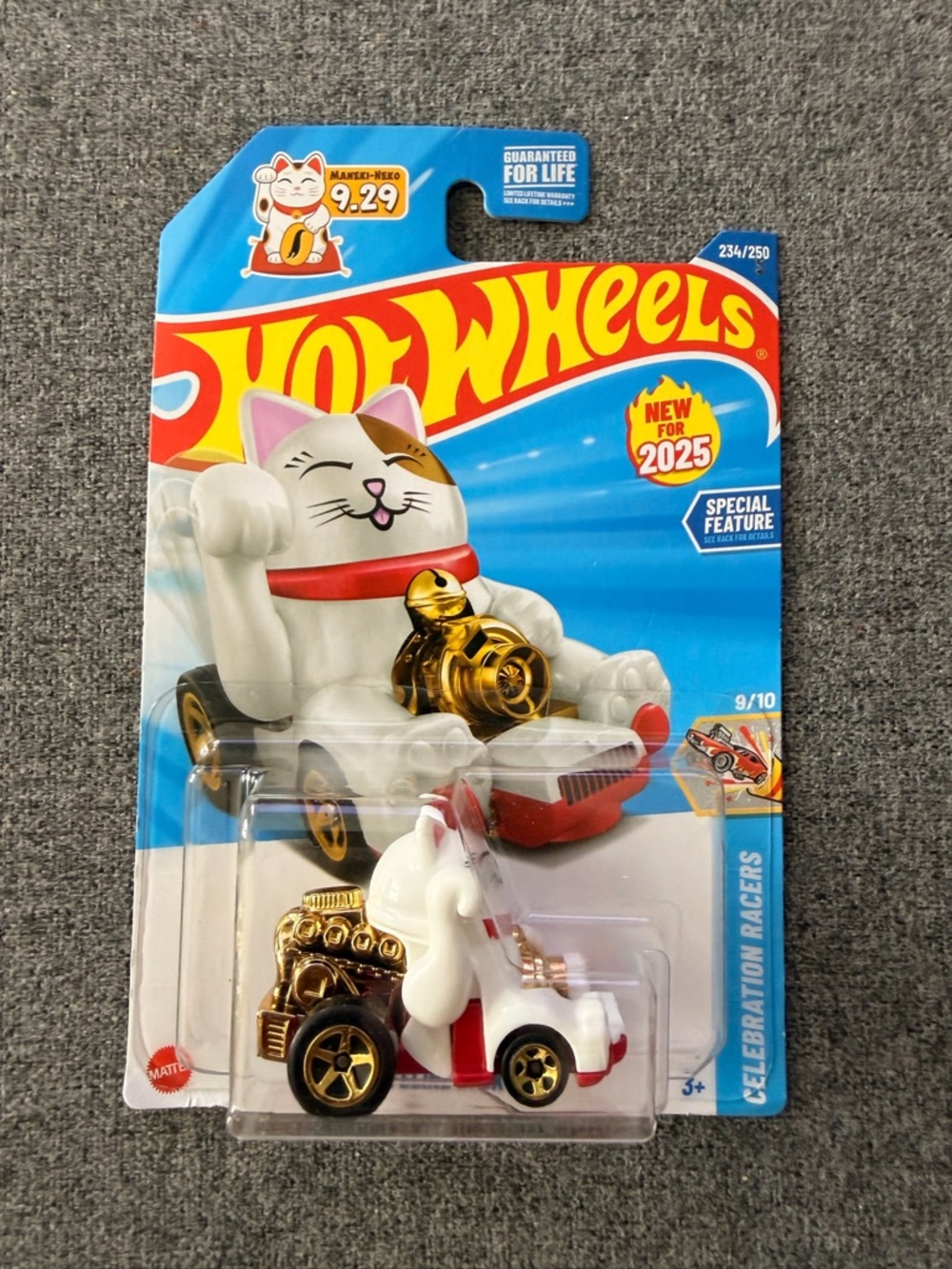 Hot Wheels Celebration Racers White & Gold Lucky Cat Toy Car